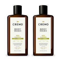 Cremo Rich-Lathering Sage & Citrus Body Wash bottle, delivering a rich cleanse with energizing mandarin notes.