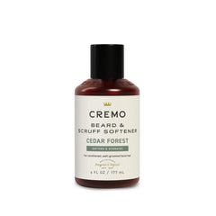 Cremo suavizante de barba, bosque de cedro en botella para aplicación rápida.