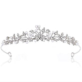 CROWNFAN tiara de perlas con cristal, ideal para boda elegante