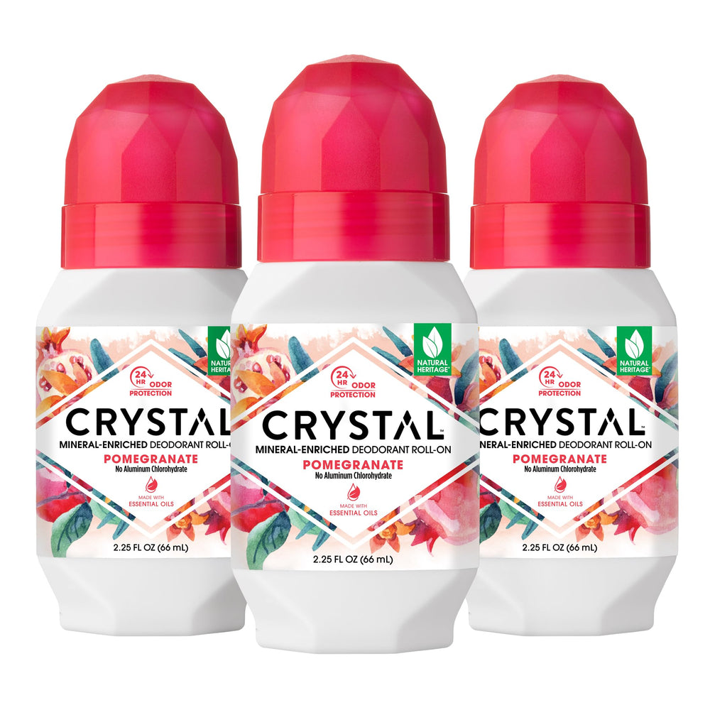 Crystal Essence Desodorante Mineral Rodillo muestra aplicación rápida y uso diario.