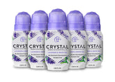 Crystal Essence desodorante mineral roll-on lavanda y té blanco: botella para uso diario con aroma suave.