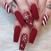 CTTHNBD uñas navideñas largas, forma ataúd, copos de nieve, ideales para fiestas.