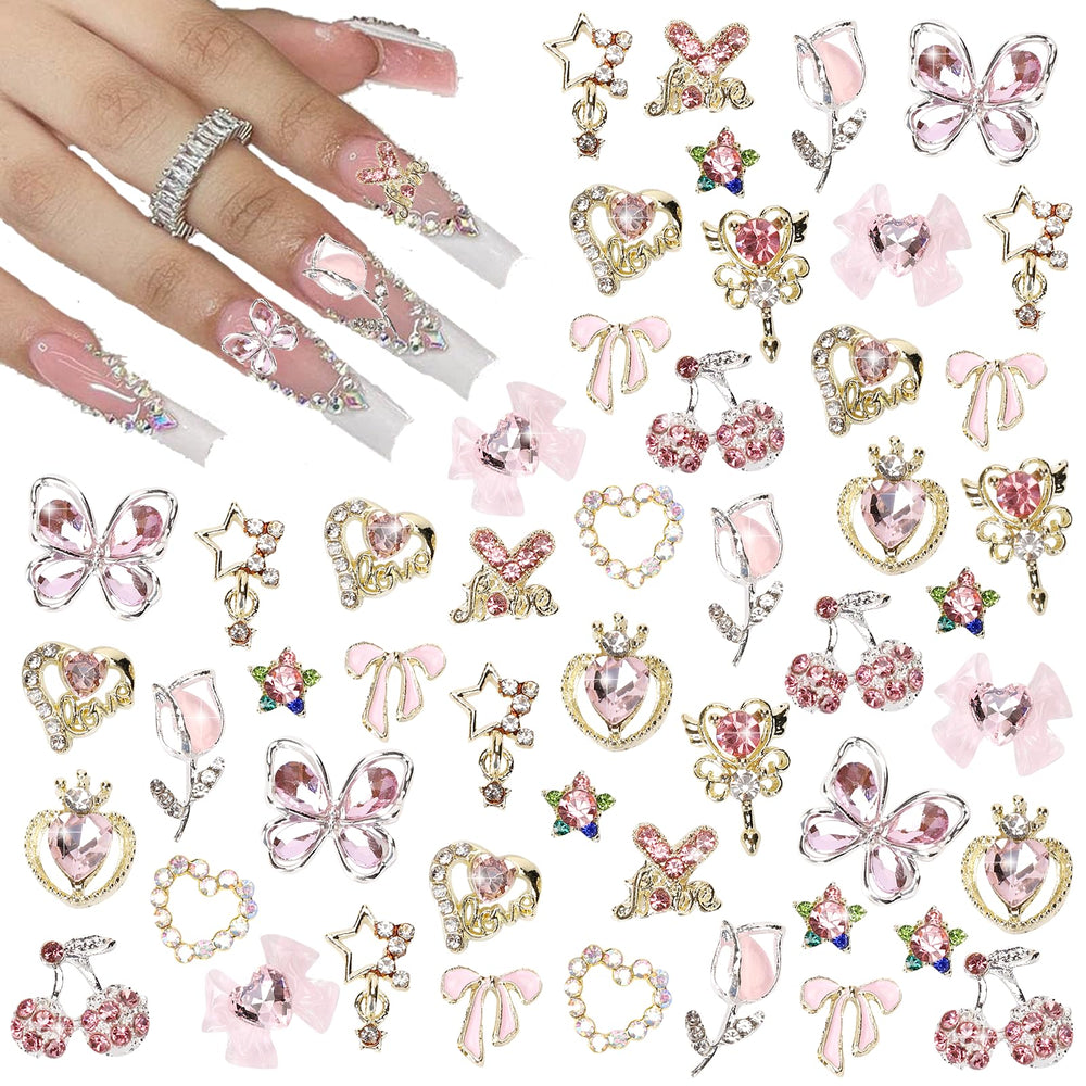 Dijes CUBLIVE corazón 3D para uñas, brillo y romanticismo en manicura.