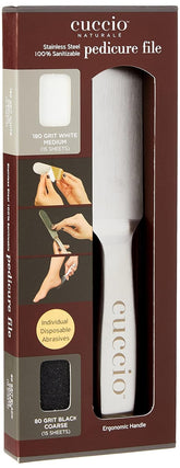 Cuccio Naturale, lima de pedicura profesional para pies, elimina callos con control preciso.