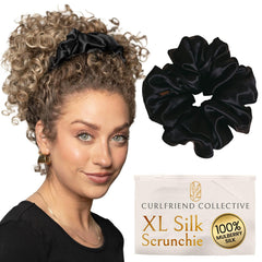 Curlfriend Collective scrunchie de seda Mulberry extragrande negro, sujeción suave para rizos