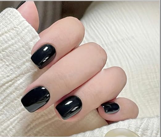 Curvlife uñas postizas en gel con diseño francés negro para un look elegante