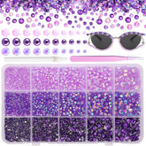 Cynailli caja con 15 rejillas de piedras de resina moradas para decoración creativa.