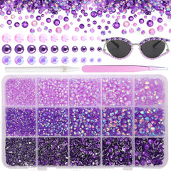 Cynailli caja con 15 rejillas de piedras de resina moradas para decoración creativa.