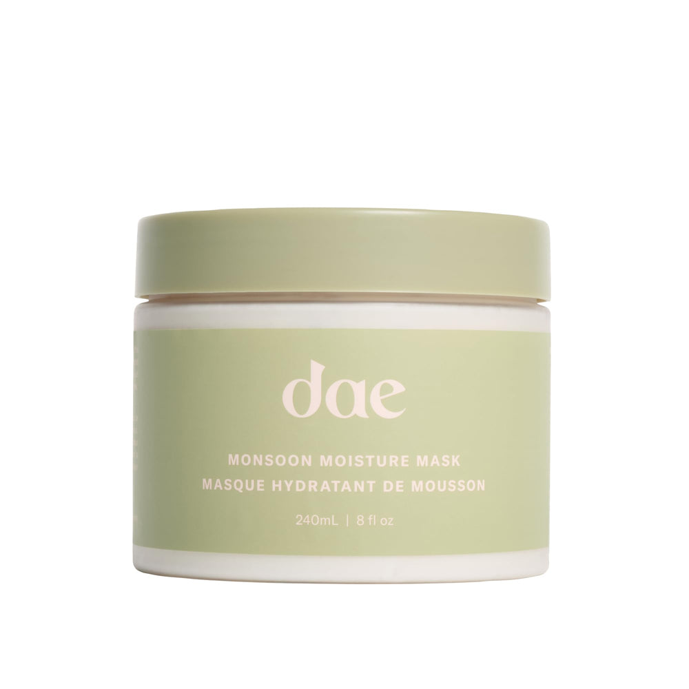 DAE Monsoon Moisture Mask, envase, hidratación profunda para cabello seco.