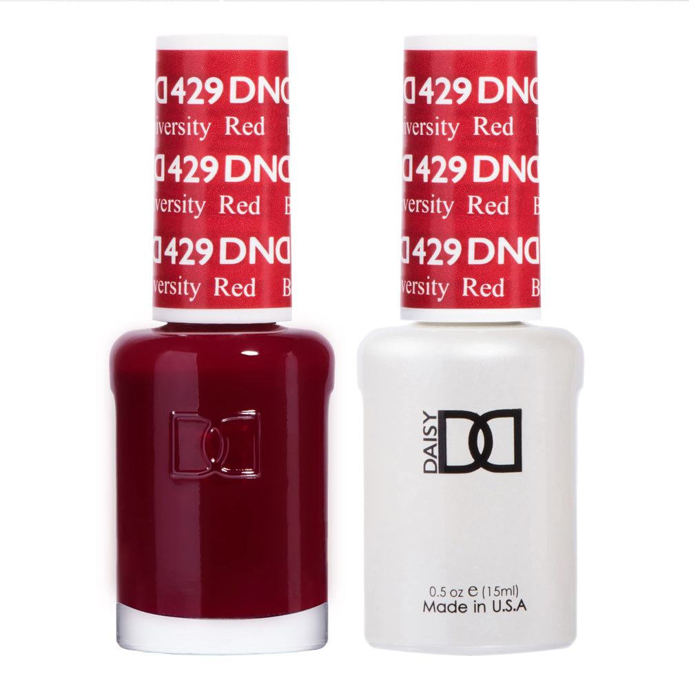 DAISY DND gel rojo 429 en botella, color intenso y cobertura uniforme.