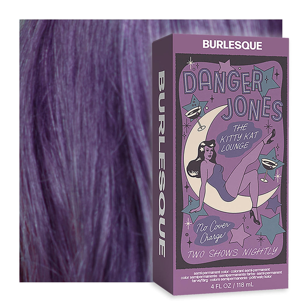 Danger Jones Burlesque Mauve en botella: color intenso y cobertura uniforme.