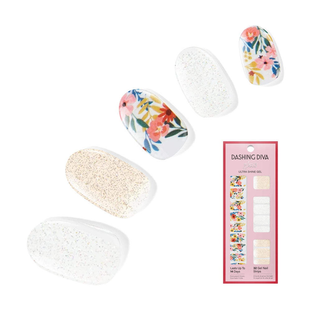 Dashing Diva Wallflower Frenzy en uñas brillantes para un acabado glam duradero.