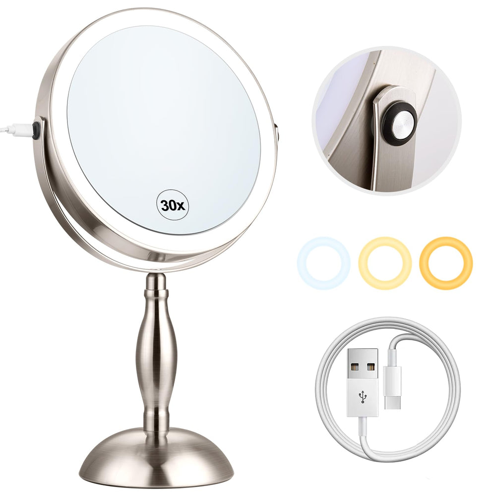 DASLAVA espejo de maquillaje con luz 30x, vista general para retoques