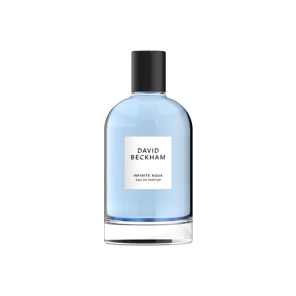 Frasco frontal de David Beckham Infinite Aqua, aroma fresco para uso diario.