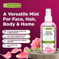 De La Cruz Agua de Rosas Pura Mist, rociado facial para refrescar la piel.