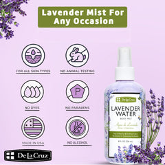 Pulverizador en mano de De La Cruz Lavender Water para uso rápido.