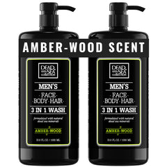 Dead Sea Collection gel ducha Amber Wood en botella, aroma intenso y limpieza suave para piel.