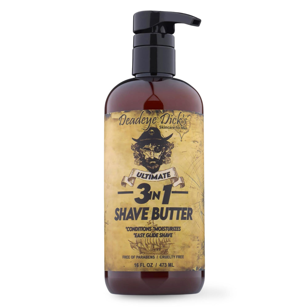 Deadeye Dick's mantequilla de afeitado 3-en-1: botella lista para una afeitada suave.