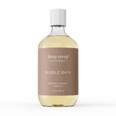Deep Steep Bubble Bath Brown Sugar Vanilla en botella, aroma suave para relajación diaria.