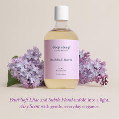 Deep Steep Baño de burbujas Flor de Lilas botella visible con aceite de karité