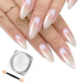 Deepmind White Pearl Chrome, frente, brillo perlado para uñas elegantes.