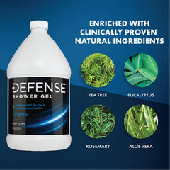 Defense Soap Body Wash, textura espesa, espuma rica que limpia sin resecar la piel.