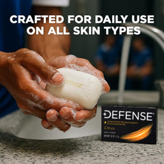 Defense Soap Citrus Bar aroma cítrico con árbol de té revitaliza tras entrenamiento.