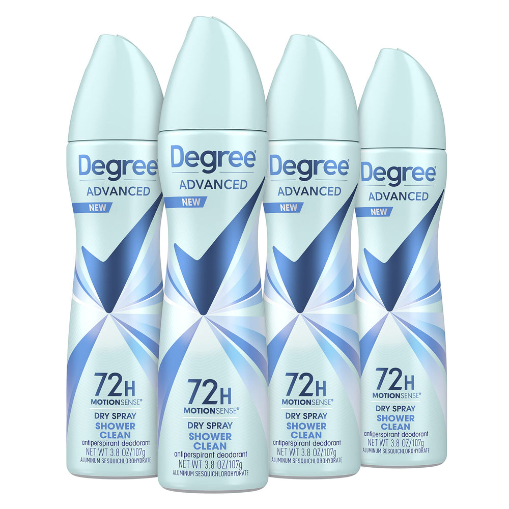 Degree Advanced Shower Clean: botella de spray en primer plano para secado rápido
