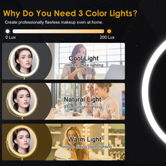 DEIOVWXS Espejo con iluminación de tres colores para cualquier estación de maquillaje.