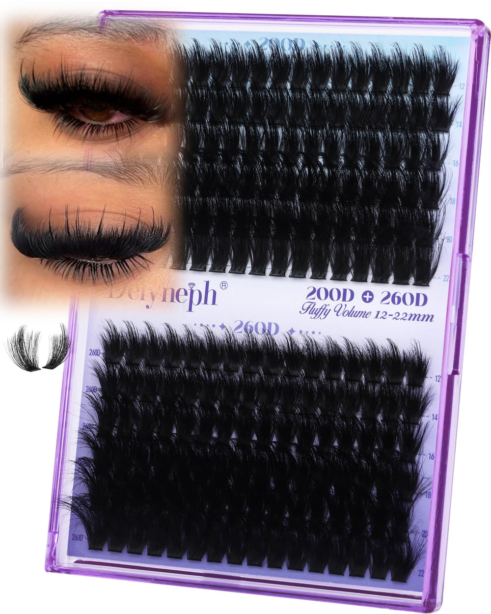 Delyneph Conjuntos de pestañas esponjosos con puntas espigas para volumen suave y natural.