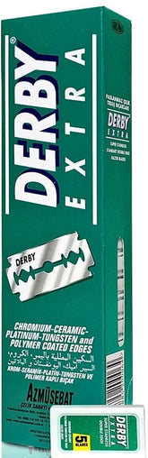 Derby Extra: hojas doble filo en caja para un afeitado preciso y suave.