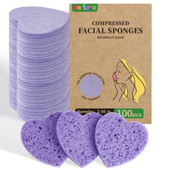 Derloyo esponjas faciales en forma de corazón moradas, compactas para limpieza suave diaria