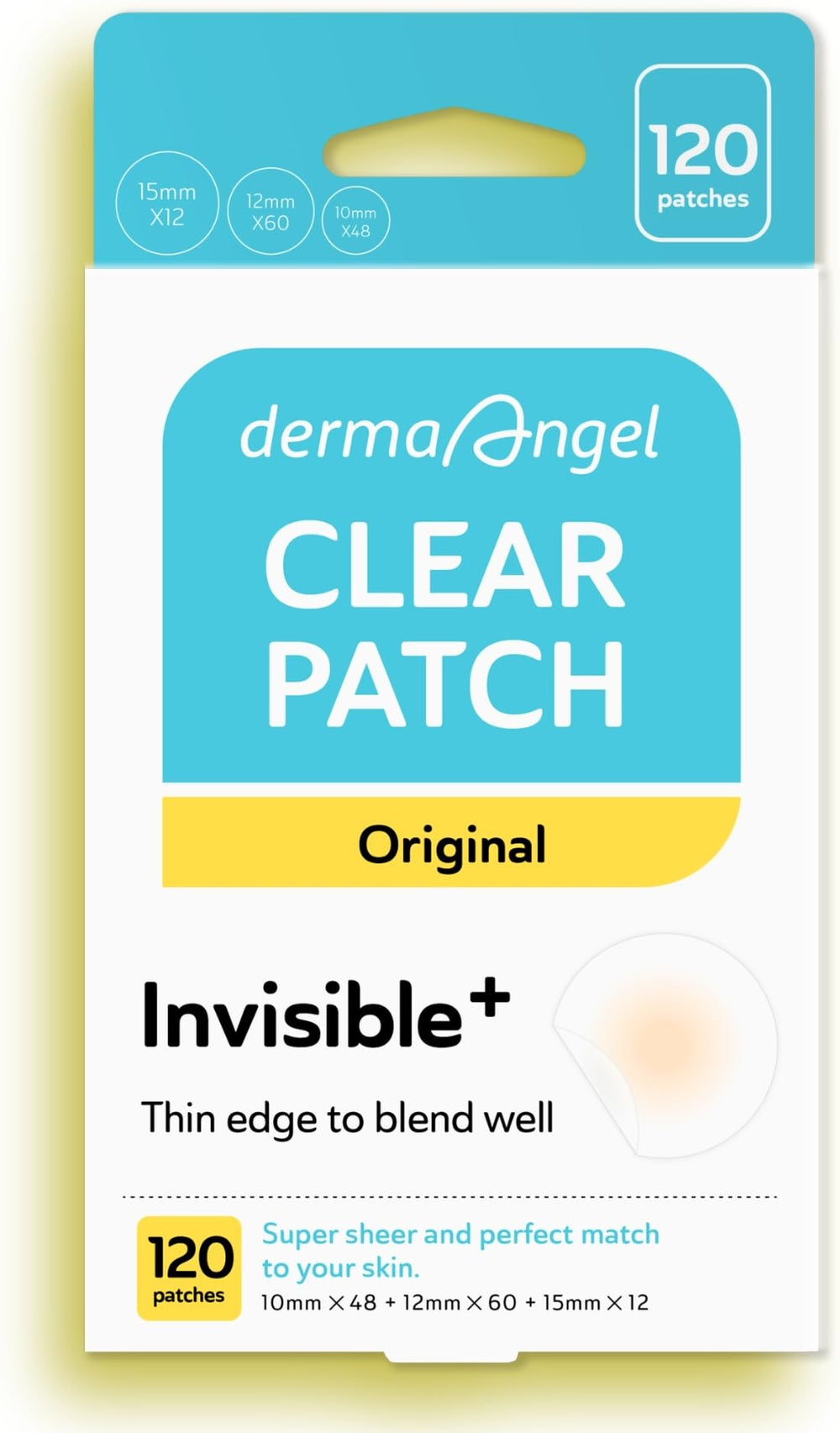 Parche DERMA ANGEL ultra invisible aplicado sobre acné para camuflar imperfecciones