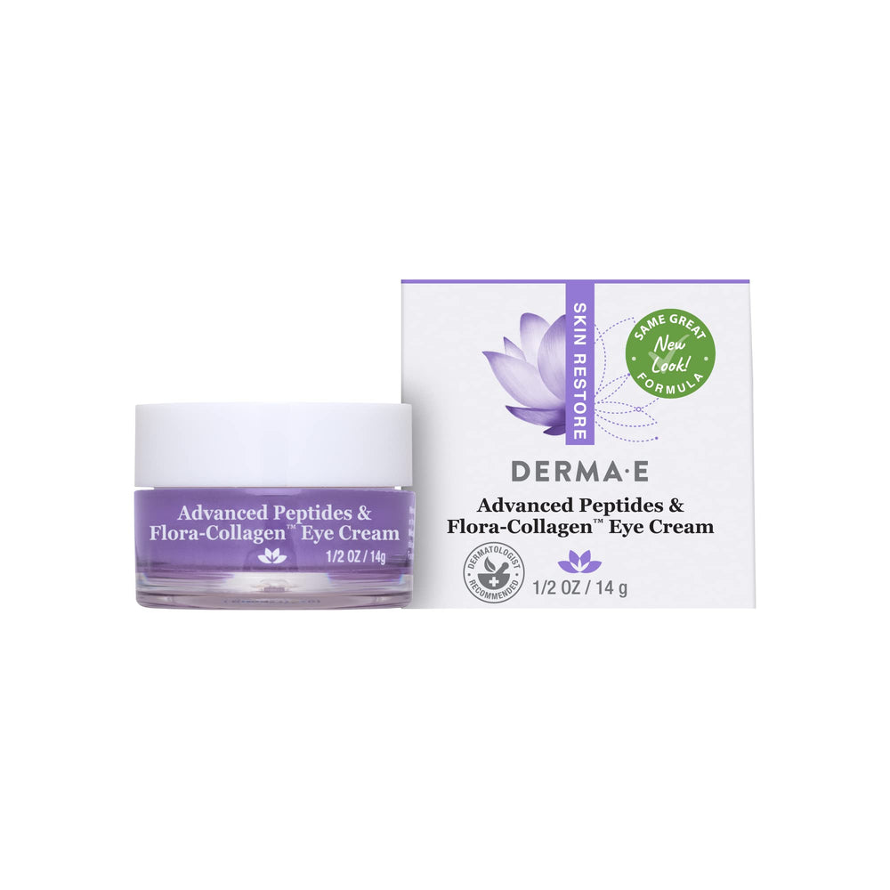 Derma E Contorno de Ojos, crema de textura rica para hidratación profunda.