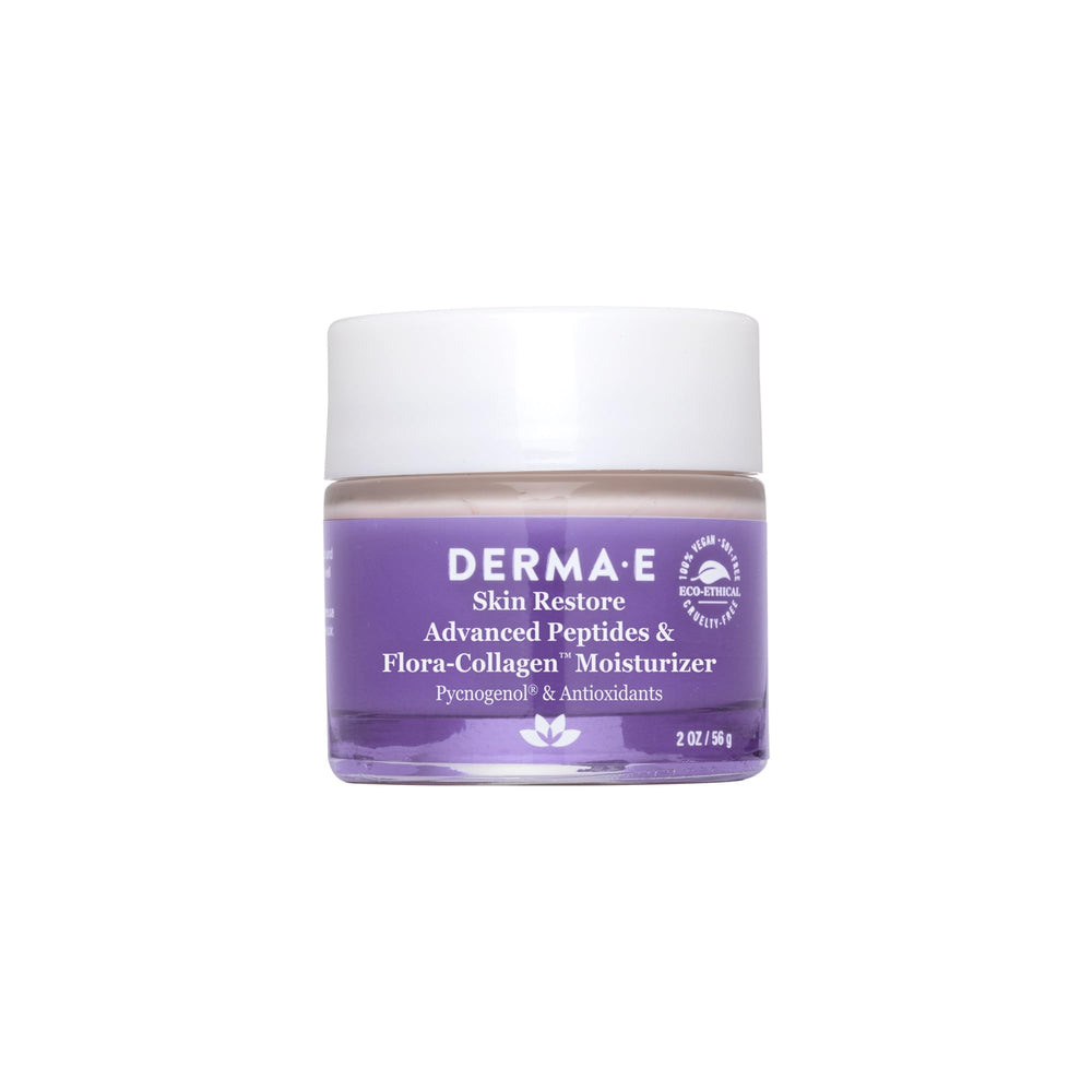 Derma E crema péptidos Flora-Collagen, textura ultra hidratante para piel suave.
