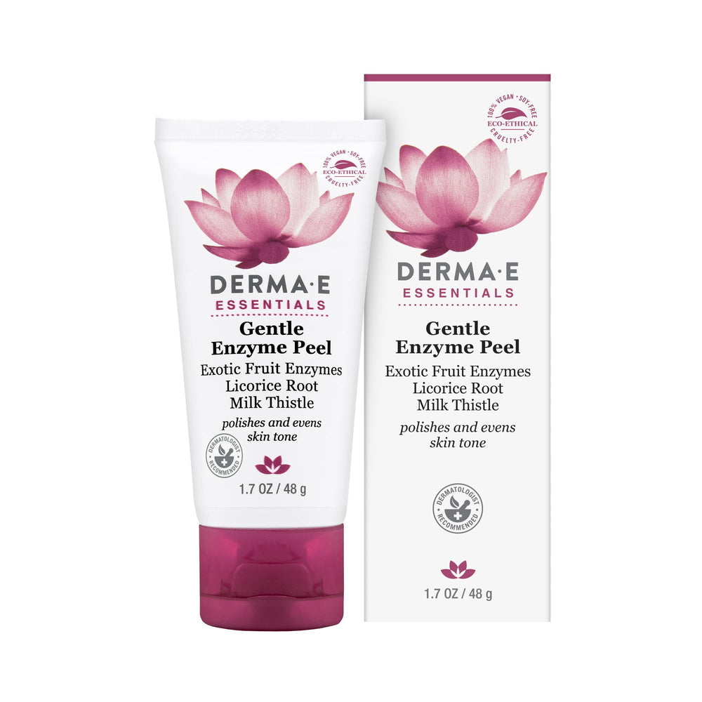 DERMA E Exfoliante Enzimático Suave en bote, exfolia para una piel más radiante.