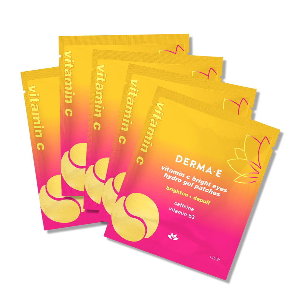 Parche Derma E para ojos con vitamina C brinda brillo suave y revitalización.