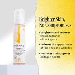 Derma E serum vitamina C, envase con gotero, ayuda a tono uniforme