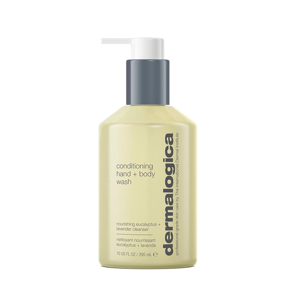 Dermalogica gel de ducha para manos y cuerpo, botella visible, limpieza suave.