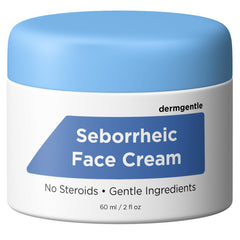 Dermgentle crema seborreica, botella, hidratación suave para piel sensible.