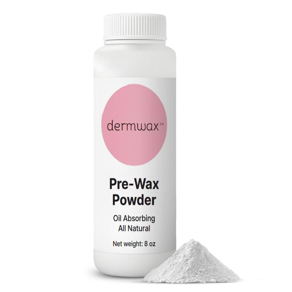 Dermwax polvo preparador para depilación en frasco, base sin irritación.
