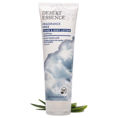 Desert Essence loción aloe vera en aplicación suave, hidratación ligera.
