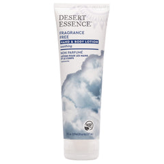 Desert Essence loción sin fragancia en bote, ideal para piel sensible.