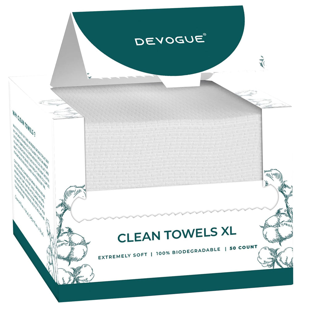 DEVOGUE Toallas Descartables para Cara XL en empaque compacto, práctico para viaje