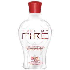 Devoted Creations Fuel My Fire back bottle highlights hydrating formula and fade protection.