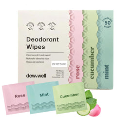 Dew Well, toallitas desodorantes portátiles con empaque individual, ideal para viajar.