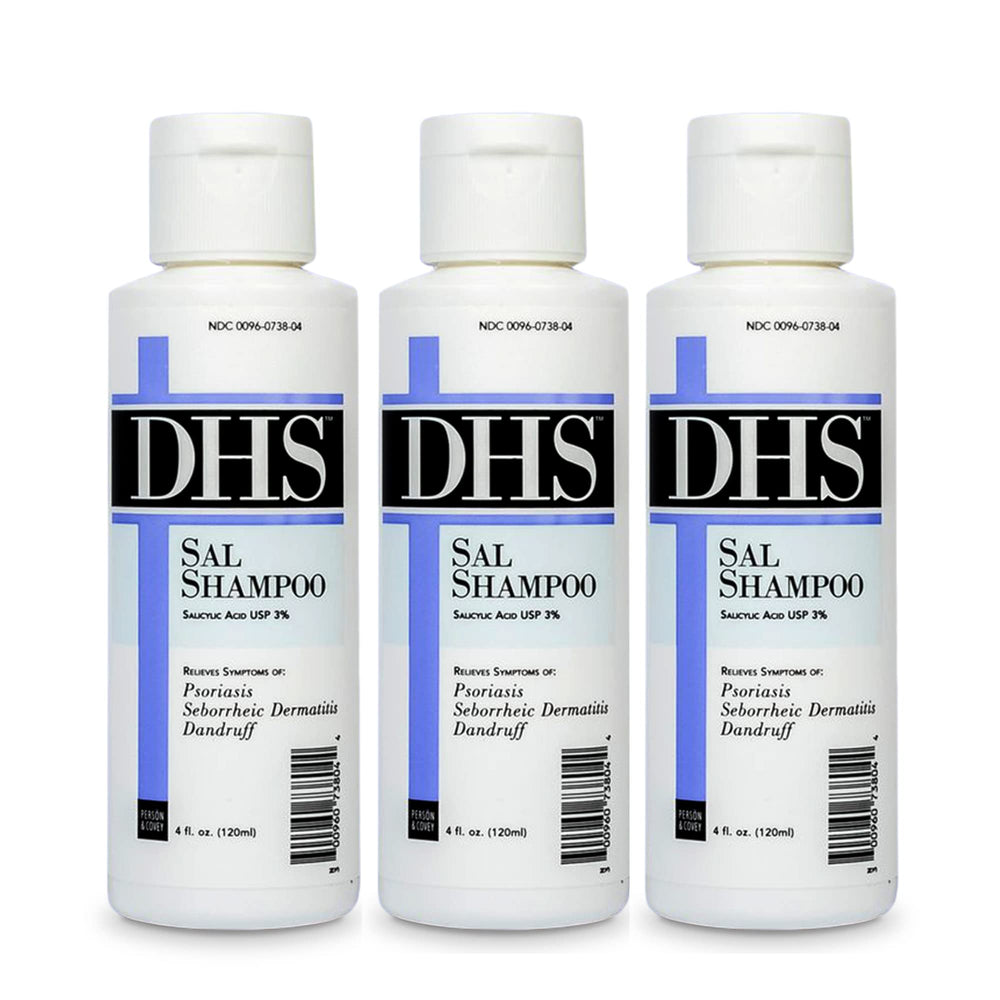 DHS SAL Shampoo, bouteille recto, soulage rapidement les démangeaisons du cuir chevelu.