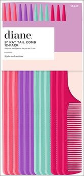 Diane SE443 pack de 12 peines rabo de rata en colores, para peinado y separación precisa.