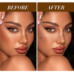Diesetsr glitter freckles patch peeled to demonstrate easy peel-and-stick application.