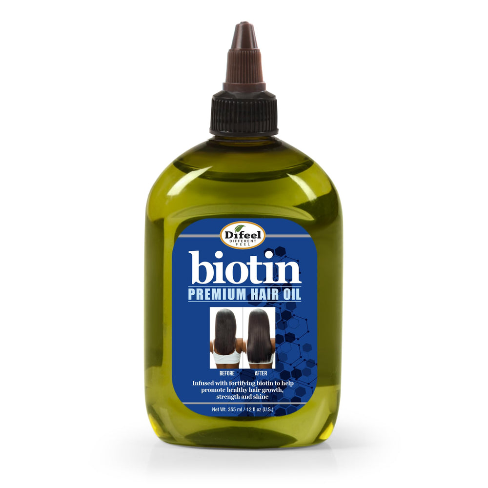 Difeel Biotin Premium Hair Oil, botella de 12 onzas, nutrición ligera para el cabello.